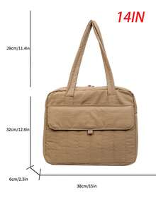 14-Inch Large Capacity Quilted Design Tote Bag & Laptop Bag, Lightweight Nylon Material, Front Flap Dual Pockets, Built-In Laptop Compartment & Multiple Inner Pockets, Fits 14-Inch Laptop, Books & Files, Minimalist Chic Style, Suitable For Working Women Commute, Business Travel And Students Laptop Case Laptop Sleeve Laptop Cover Computer Bag Carrying Hand Bag Water Resistant Travel Essentials - Multicolor - View 5