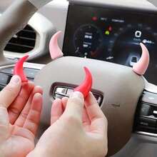2PCS Mini Devil Horns Car Steering Wheel Decal- Cute Creative Vehicle Vent Dashboard Accessories - Red - View 2