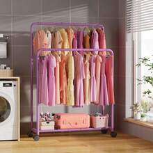 Simple Trending - Perchero de ropa doble con ruedas estante de metal enrollable para colgar dorado - Morado - Ver 2