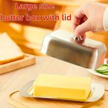 3pcs Butter Dish With Lid,Butter Box ,Butter Storage Container,Cheese And Bread Keeper Storage,Kitchen Accessories,Kitchen Gadgets,For Friend/Seniors Gift,Christmas/Cheese&Butter Festival Gift - Silver - View 4