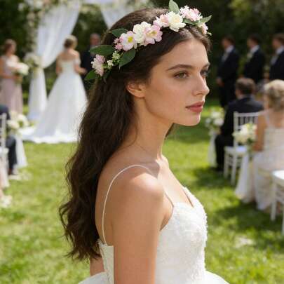 1pc Bride Artificial Sunflower Flower Crown Headband, Suitable For Wedding, Travel, Photo Shoot