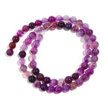 1颗天然紫色条纹玛瑙圆珠，尺寸4/6/8/10/12毫米，时尚优雅玉石DIY首饰制作材料，适用于手链、项链、吊坠、工艺装饰 - 紫色條紋瑪瑙石 - 查看 10