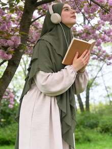 1pc Women's Elegant Khimar Hijab, Front Double Layer Design, Back 3-Layer Design, Graceful & Fashionable, Suitable For Women's Daily Prayer Wear, Applicable For All Seasons, Can Be Paired With Any Abaya - Multicolor - View 7