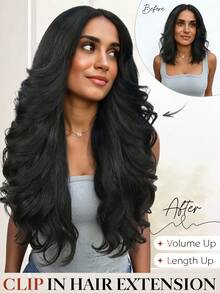 U/V 分体式 Yaki 卷曲波浪假发，女士水波纹 U 型分体式合成假发，半头假发，耐热夹式半头假发 - 彩色 - 查看 5