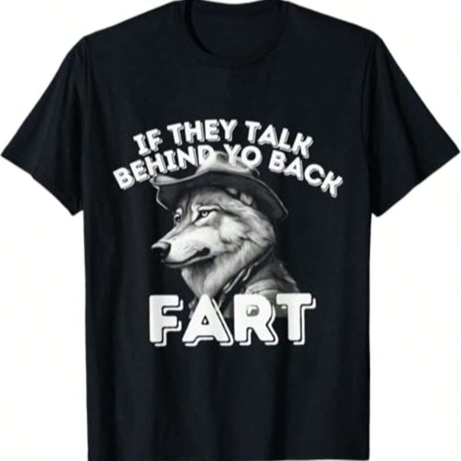 1 Pcs Casual 100% Cotton Men Soft Short Sleeve Tee, Funny Cool Wolf Meme Slogan Graphic Print For Summer Street Travel Concert Daily Party Outfits - 黑色165 - 查看 1