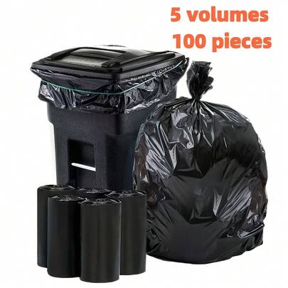 100 piezas/5 rollos Bolsas de basura negras planas - Material de polietileno resistente y a prueba de fugas, diseño enrollable conveniente, adecuado para uso doméstico, oficina, cocina, baño y multiusos al aire libre | Elegantes bolsas de basura negras, almacenamiento compacto, material de alta calidad, bolsas de basura, bolsas de basura, bolsas de basura, botes de basura, bolsas de basura, bolsas de basura de cocina, bolsas de basura de cocina, botes de basura, bolsas de reciclaje, bolsas de basura de cocina, hogar, suministros de oficina
