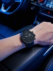 Fossil 男士 Nate 不锈钢石英黑色皮革计时腕表 JR1354 - 黑色 - 查看 4