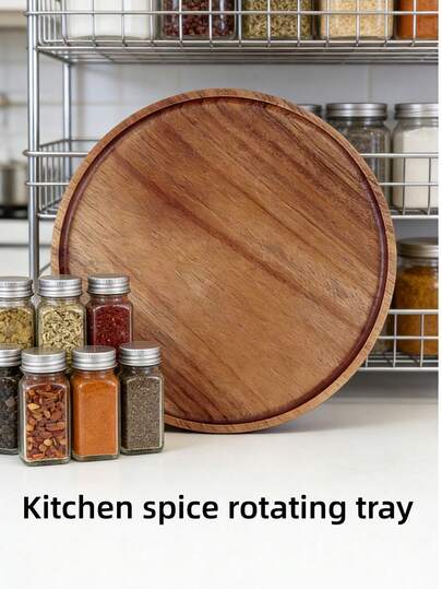 1pc 360° Rotating Tray, Rotating Round Wooden Plate, Kitchen Storage, Bathroom Decor Plate, Rotating Tea Tray, Rotating Kitchen Storage Dish, Suitable For Cabinet, Kitchen Countertop, Pantry, Non-Slip For Kitchen Organization, Tabletop Decor, Ramadan Decor, Holiday Gift