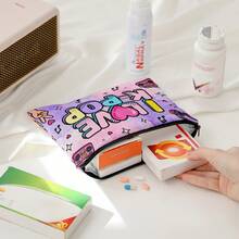 Mattel “我爱K-POP”带衬里收纳袋，彩色爱心音符卡通化妆包，旅行洗漱包，多功能收纳袋，DIY分类收纳，K-POP粉丝礼物，双面印花设计，非常适合存放化妆品、洗漱用品等。 - 彩色 - 查看 3