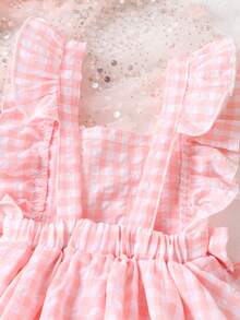 1pc Toddler Girls' Cute Sweet Cherry Plaid Bodysuit, Lightweight Summer - Pink - View 6