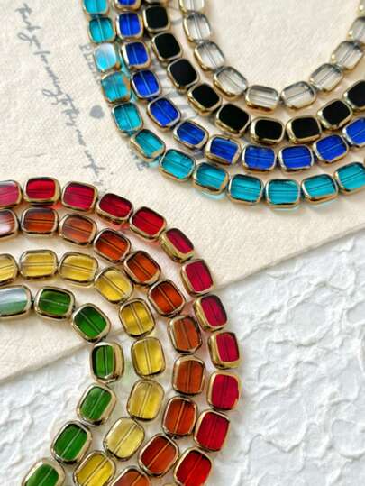 EECLYCJ 20pcs Vintage Style 10x12mm Rectangular Glass Beads With Gold Edges, For Women DIY Friendship Bracelets, Earrings, Necklaces, Phone Chains, Boho Jewelry Making Supplies