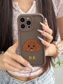 Customized Embroidered Puppy Phone Case, Great Birthday Gift, Christmas Gift, Gift For Her, Personalized Gift, Anniversary Gift, Wedding Gift - Brown - View 4