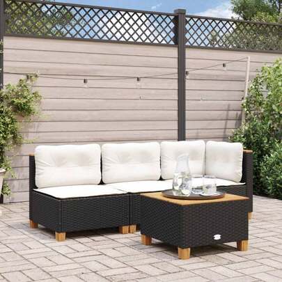 vidaXL Mesa de jardim 55x55x36 cm resina tressée e madeira acácia preta
