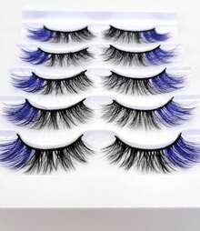 MISSLADY 16mm 5 Pairs Pack 3D Faux Mink Eyelashes With Blue Ends Colored Lashes (FM-204, 8-16mm, Black With Blue Ends, 5 Pairs) - ColorD - 查看 1