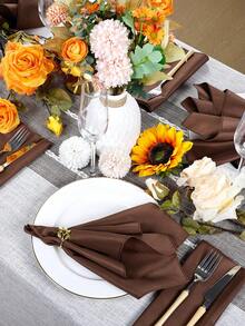 6/10/12/24/50pcs Brown Cloth Napkins Dinner Napkins Bulk 14*14/17*17/20*20 Inch Washable 100% Polyester Fabric Cloth Table Napkins With Stitched Edges Ideal For Hotel Restaurant, Holiday Parties Wedding - Brown - View 5
