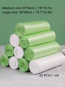 20个装家用垃圾袋/卷，4-5加仑，无异味，加厚20%，超耐用，防漏，绿色，10升/袋，升级版垃圾袋，大号垃圾袋，垃圾桶袋，带轮垃圾桶内衬，加厚型垃圾袋，草绿色和白色相间，适用于厨房、浴室、客厅和办公室。 - 彩色 - 查看 1