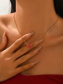 1pc Elegant Heart Shaped Pendant Necklace For Women, Valentine's Gift - Yellow Gold - View 4