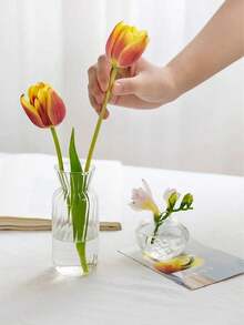 1 chiếc bình hoa mini bằng thủy tinh trang trí, giá đỡ hoa trong suốt, vật dụng cắm hoa để bàn kiểu Trung Quốc/Nhật Bản. - Màu trong suốt - Xem 3