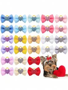 2pcs Dopamine Color Series Heart Bow Hair Ties, Simple, High-End, And Elegant Elastic Headbands For Small To Medium-Sized Long-Haired Dogs, Perfect Pet Accessories For Occasions Like Valentine's Day And Weddings - Multicolor - View 11