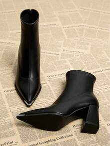 2026 Spring And Autumn New Fashion Elegant Women's Boots, Chunky Heel High Heel Pointed Toe Ankle Boots, Stylish For - màu đen - Xem 12