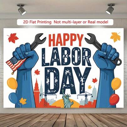2D Flat, 2D Flat Banner, 1pc - Energetic Construction Worker Background Decor Prop, Polyester Fiber Banner For Home, Room, Wall, Party Supplies And Gifts, 2D Flat