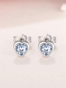 1 par de pendientes de botón de circonita cúbica elegantes para adolescentes, para decoración diaria, para fiesta, joyería, regalo de cumpleaños - Celeste - Ver 7
