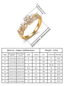 Hộp quà sang trọng, nhẫn hình hoa sen đính đá Cubic Zirconia, trang sức dự tiệc cưới, dạ hội dành cho nữ, chất liệu đồng cao cấp không phai màu, không gây dị ứng, thích hợp làm quà tặng dịp lễ. - Vàng - Xem 6