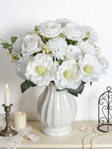 1pc 14.56 Inch Artificial Rose, Chrysanthemum, Valentine's Day Gift, DIY Wedding Fake Flower, Brunch Bouquet, Party, Living Room, Kitchen, Garden, Hotel, Office, Ramadan Decor, Valentine's Day Gift, DIY Wreath, Gift, Dining Table Decor, Birthday Decor, Indoor Outdoor Decoration, Fake Flower Vase Decor, Farmhouse Home Decor, Boho Wedding - White - View 1