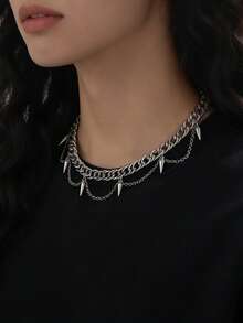 Women's Minimalist Hip-Hop Fashion Rivet/Cross/Skull Pendant Necklace (Gift Box Not Included) - Bright White - View 10