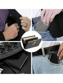 6卡位超薄卡包，金属色，可印字母A到Z图案，可收纳身份证、银行卡、信用卡等，简约轻薄铝合金金属钱包，RFID防盗刷，男女通用金属卡包，情人节、婚礼季、宾客礼物、伴娘礼物、斋月礼物 - 彩色 - 查看 7