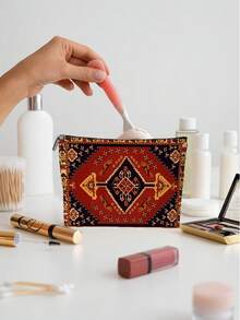 1 قطعة حقيبة مستحضرات تجميل ذات طباعة مزدوجة بنمط سجاد بوهيمي عتيق لمناسبة رمضان، مصنوعة من البوليستر عديمة الرائحة، متعددة الاستخدامات، خفيفة الوزن، قابلة للطي، بسحاب إغلاق، مناسبة للسفر والاستخدام اليومي، هدية مثالية للعائلة والأصدقاء - الأحمر - مشاهدة 4