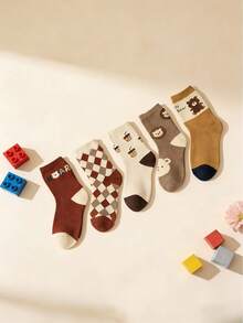 5双装可爱动物卡通中筒袜 - 柔软防滑，适合3-12岁男孩女孩，适合学校、家庭和玩耍 - 彩色 - 查看 3