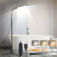 AMILL 53.14-Inch LED Floor Lamp, Smart Light, Multifunctional Dimmable, Bright LED Lash Light For Eyelash Extensions, Adjustable Brightness And Three Color Options, Height Adjustable With A Gooseneck, Suitable For Makeup Lighting On Lash Beds (Black). - Multicolor - View 2