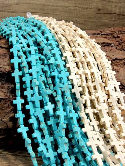 40 cm/sträng syntetiska blå vita turkosa kors lösa pärlor för smyckestillverkning. 25 st 12 mm x 16 mm pärlor lämpliga för DIY halsband, armband och fotlänkar. Smyckedekorationer