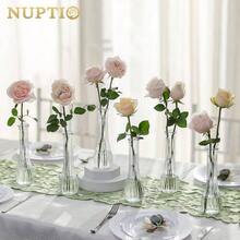 Glass Bud Vases Centerpiece: 3 Pcs Small Flower Vase Wedding In Bulk - Cute Ribbed Vase Party Events Home Table Decor - 3 - View 4