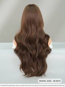 7JHH WIGS Loose Long Wavy Natural Brown Wig With Bangs 26 Inch Tea Brown Hair Synthetic Curly Wave Wig Full Machine High Density Synthetic Heat Resistant Wigs For Women Daily Wear, Music Festival Cosplay Use - Brown - View 4