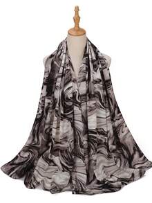 VizCrown品牌梦幻系列围巾，高品质印花缎面条纹头巾披肩，时尚穆斯林女性日常佩戴。 - 彩色 - 查看 15