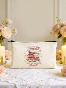 1/2件套 书迷主题创意书籍插画帆布书包，带拉链的铅笔盒套装，印有励志的“你真棒”图案，学院风帆布手提袋套装，适合返校、毕业、旅行、生日、周年纪念、教师节，以及作为感谢礼物送给同学、朋友、学生和老师。 - 米色 - 查看 24