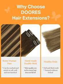 DOORES 7片装夹式接发片，100%真人发，巧克力棕至蜜金色，14-20英寸，115克，Remy接发片，适用于夹式真人发，隐形直发，浓密丝滑，打造蓬松自然的直发造型，长款夹式接发片，适合头发稀疏的男女，冬季圣诞节角色扮演/校园/约会之夜等场合。 - S4/27/4 - 查看 8