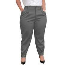 Women's Plus Size Tailored Carrot Pants, High Waist, Elegant, Pleated Hem - 深灰色 - 查看 2