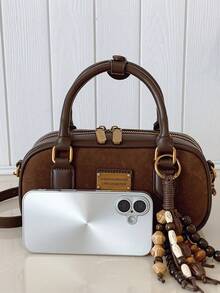 Túi bowling cổ điển dành cho nữ, túi xách đeo chéo thời trang mới với chất liệu cao cấp, túi tote đeo vai dùng cho công sở. - màu nâu - Xem 5