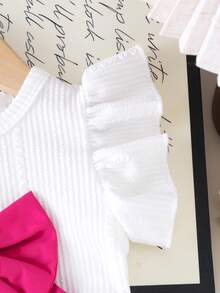 两件套女婴优雅可爱白色短袖上衣+玫瑰红裙子套装，轻薄夏季 - 玫紅色 - 查看 4