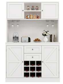 Tall Kitchen Sideboard With Adjustable Shelves And Wine Rack, With 4 Doors And 2 Drawers, Ideal For The Kitchen And Living Room. White. - 白色 - 查看 12