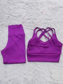 Ribbed Summer Set - Shorts And Top For Gym - Rose Red - View 2