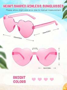 1/6/12/20 Pcs Heart-Shaped Glasses, Candy Color Frameless Funny Heart Glasses, Unisex, Party Favor, Back To School, Valentine's Day - Hồng - Xem 4