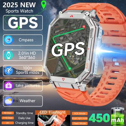 KR92,Smart watch GPS, 450 mAh 2,01 Zoll HD-Display Schwarz-orangefarbene Smartwatch für Männer und Frauen, mit CHATGPT, drahtloser Anruffunktion, GPS-Tracking, mehreren Sportmodi und Gesundheitsüberwachung. Geeignet für Freizeit, Büro, Fitness und Sport. Kompatibel mit Android-/iOS-Systemen. Herrenuhr, Damenuhr.