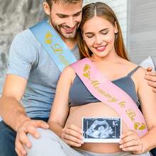 2pcs Ribbon Set For Expectant Mothers And Fathers, Christmas - Blue Dad and Pink Mom Belts - View 4