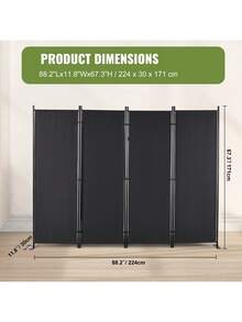 4 Panel Room Divider, 5.6ft High Room Dividers And Folding Privacy Screens, Fabric Partition Room Dividers For Office, Bedroom, Dining Room, Study, Freestanding - Black - View 7