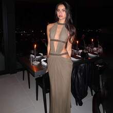 Women's Casual Vacation Party Party Temperament Elegant Sexy Hot Girl Hollow Backless High-Waisted Dress Women's Long Skirt - màu xanh lá - Xem 10