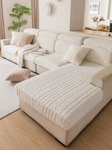 1件条纹沙发套，可机洗，宠物友好型沙发保护套，一体式全包覆座垫套，高耐用性且不易褪色 - 米色 - 查看 3